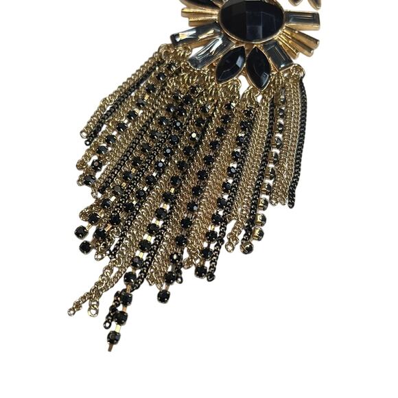 INC International Concepts Black & Gold Chain Necklace w/ Gemstones & Fringe NWT - Picture 3 of 9